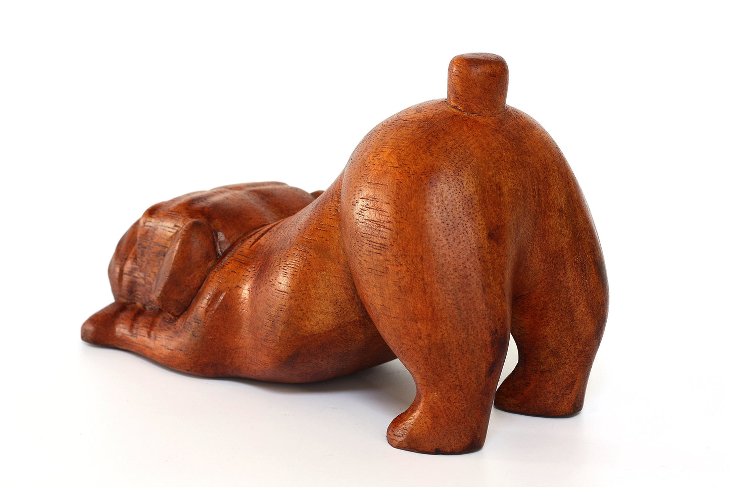 G6 Collection Wooden Hand Carved Crouching English Bulldog Statue Figurine Sculpture Art Decorative Rustic Home Decor Accent Handmade Handcrafted Wood Decoration Gift Dog Artwork,