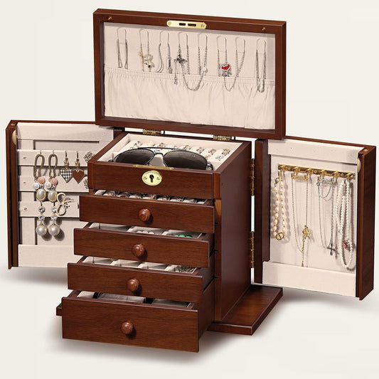 Artisticbox wooden Jewelry Box and Organizer - 8-Layer Lockable Wooden Jewelry Boxes for Women - Large Jewelry Boxes and Organizer with Key,Gift for Wife,dresser top jewelry box with lock