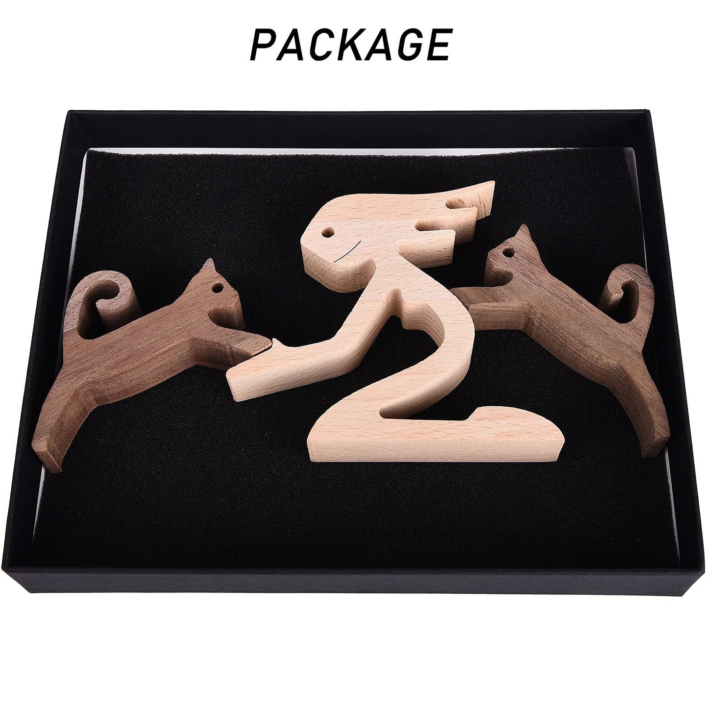 KINGNOW Woman and Cat Statue Wood Figurine Handcraft Kitty Ornament Home Decor Accents