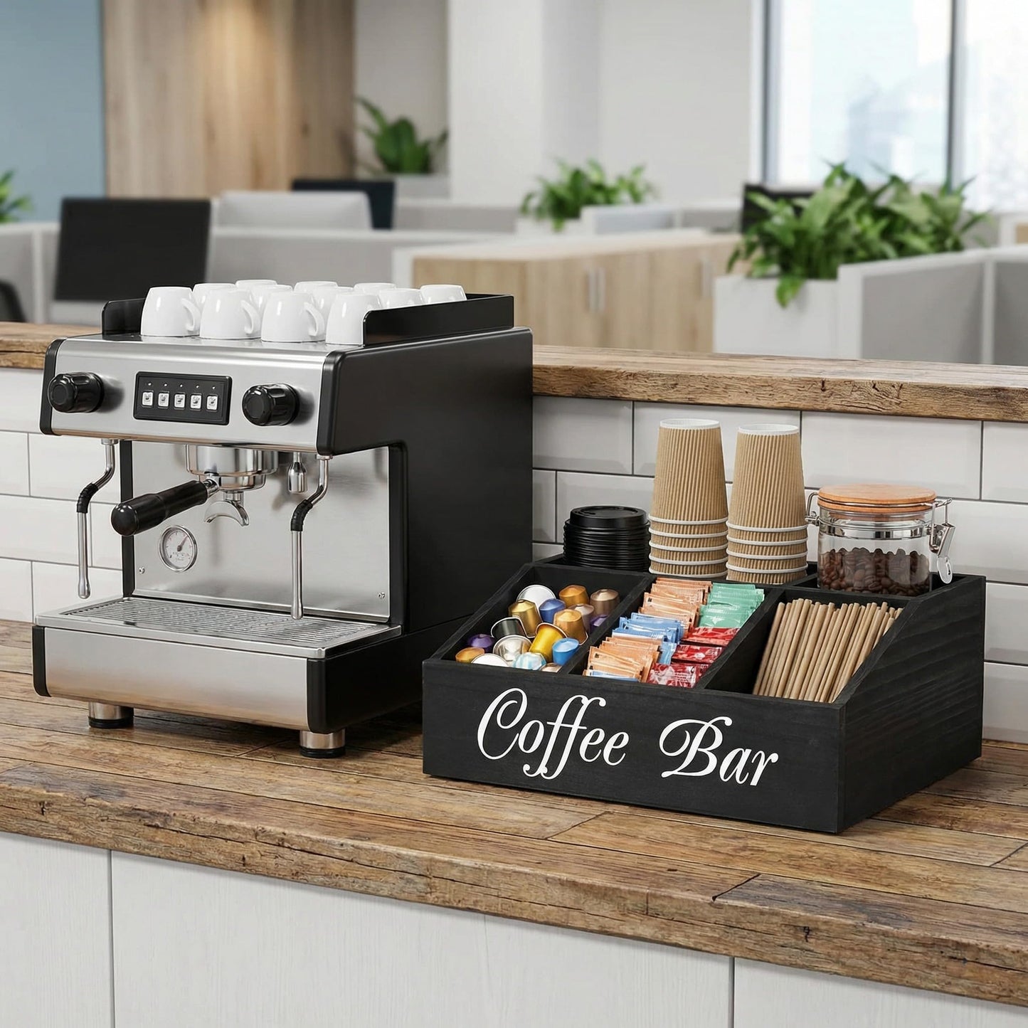 SHAXIXI Coffee Station Organizer - Double Layer with Drawers, Country Style Coffee Bar Organizer, Farmhouse Coffee Capsule Storage Basket, Natural Solid Wood Material, 12.6 x 8.5 x 5.2 inches