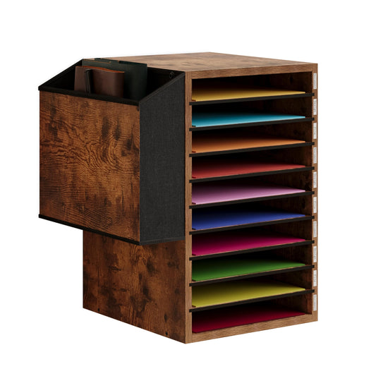 Unionly Office Mail Sorter, Wooden Paper Organizer with Storage Bag, 10 Tier Adjustable Classroom Mailbox, Removable Classroom Organization, Teacher Desk Organization for Office, Study, Brown