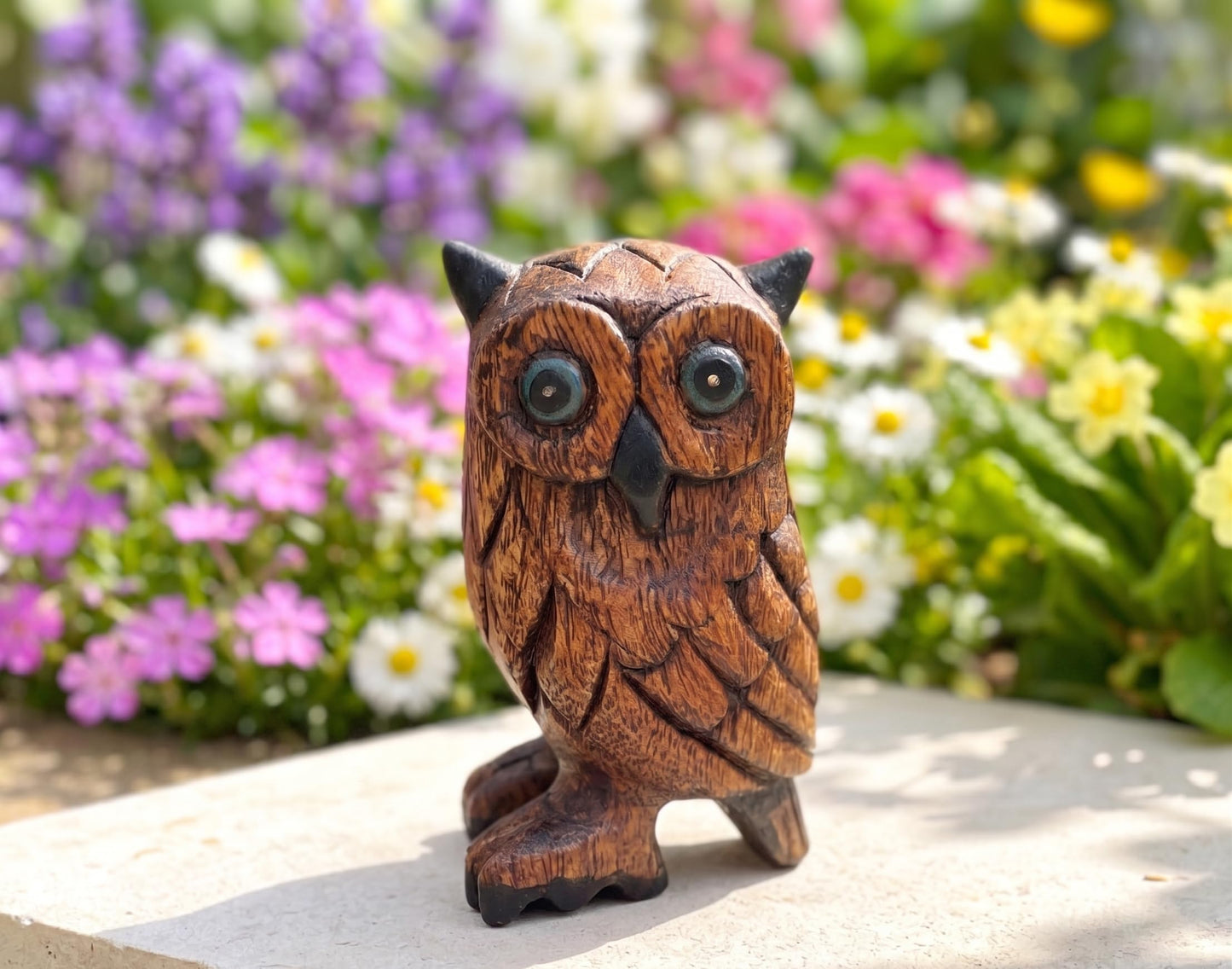 Land of Simple Treasures Hand Carved Owl Figurine - Wood Owl Sculpture - Whimsical Wooden Bird Animal Statue - Rustic Wise Barn Owl Decor - 5 Inch (Barn Owl - Right)