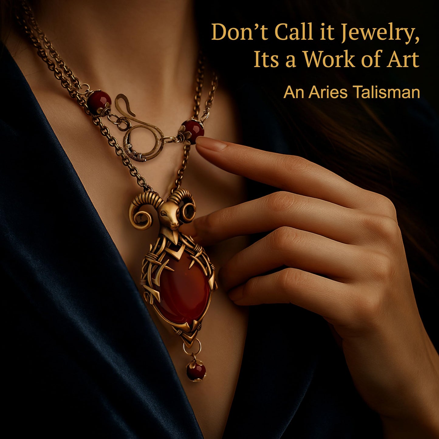 Aries Zodiac Talisman Necklace – 24K Gold Plated, Handcrafted with Red Carnelian Gemstone. Limited-Edition Astrology Pendant in Wooden Heirloom Box. Sacred Jewelry for Women.