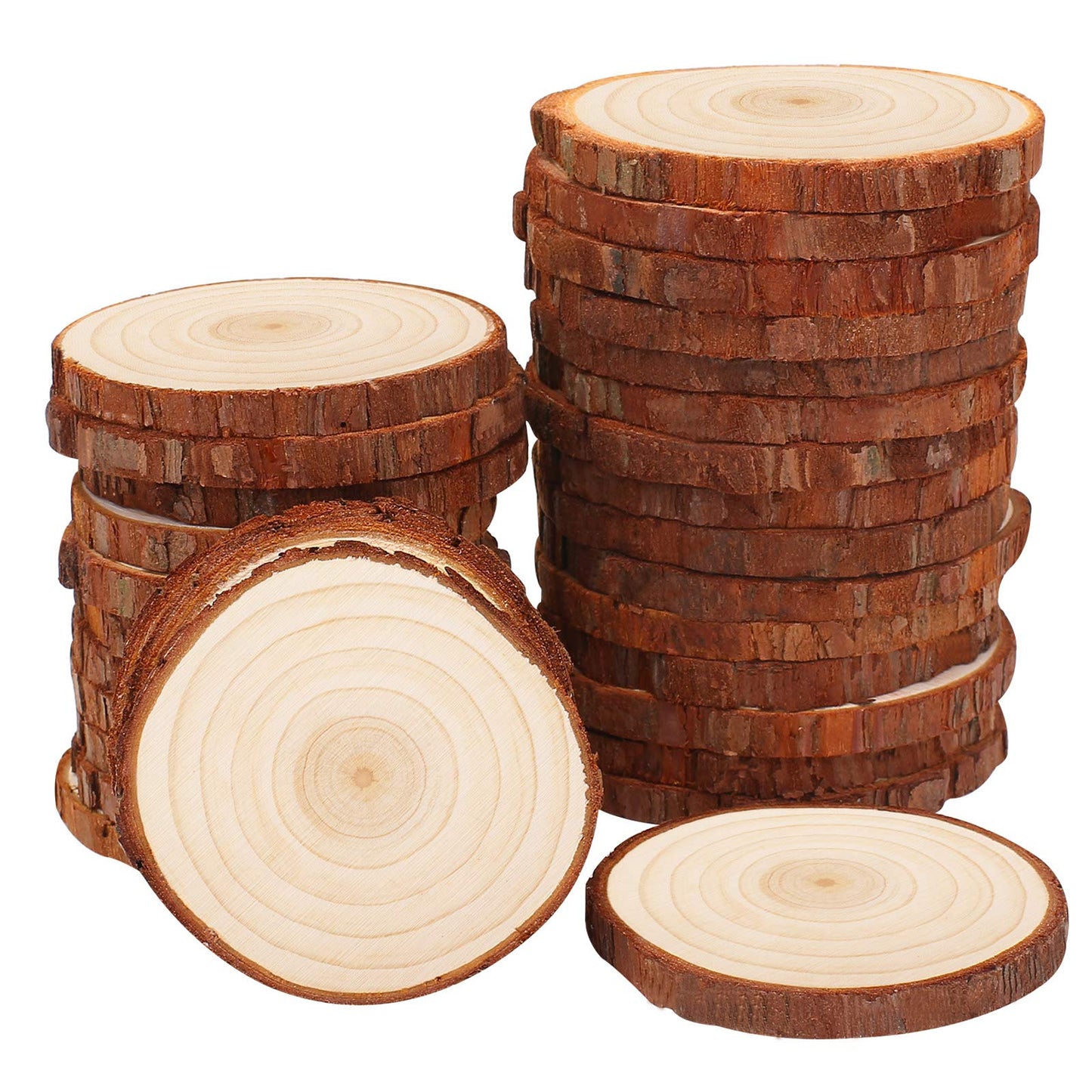 Fuyit Unfinished Wood Slices with No Hole, 30 Pcs 2.4-2.8 Inches Natural Wooden Circles with Bark for DIY Crafts, Christmas Ornament, Decoration