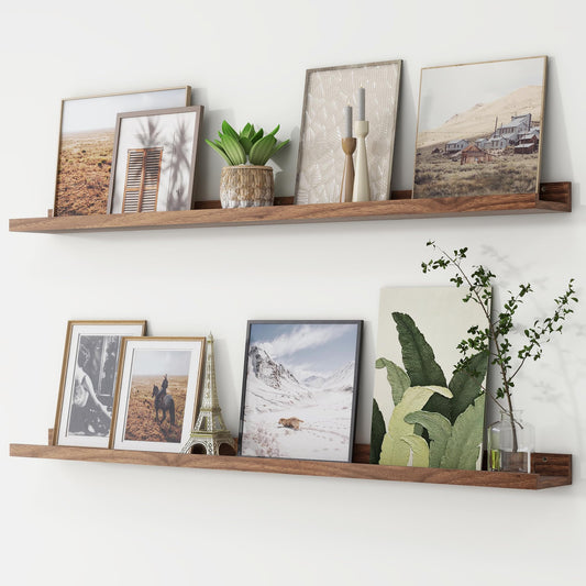FLYJOE Picture Ledge Shelf, Floating Shelves Set of 2, 48 Inches Long Large Nursery Book Shelves for Toys Storage, Kids Bookshelf Wall Mounted for Living Room Bedroom Decor Books Photo Frames, Walnut