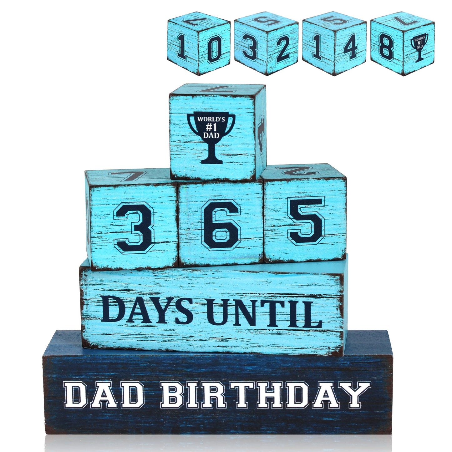 365 Days Dad Birthday Countdown Wooden Tiered Tray Decor, Father Day Decorations Gifts for Home, Daddy Papa Pop Grandpa Table Centerpiece for Office Kitchen Office