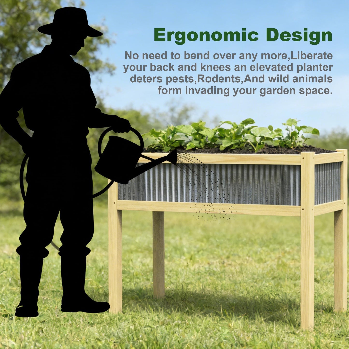 GROWRKS Raised Garden Bed Outdoor - 48”L*20”W*34”H Elevated Wooden Planter Box Stand, Backyard, Patio, Balcony w/Bed Liner, 300lb Capacity