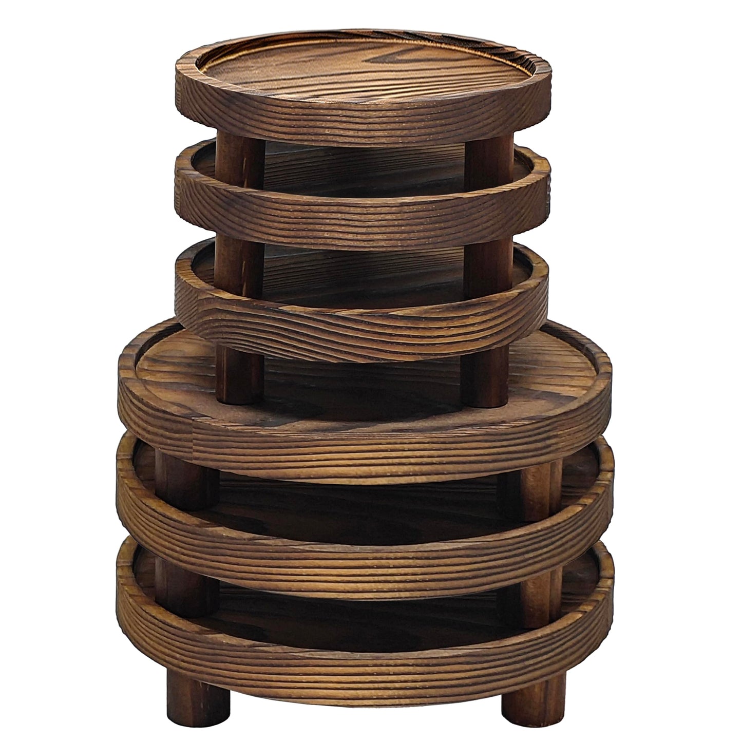 Knowearth 6 PCS Wooden Risers for Display Wood Pedestal Stand Round Mini Tray Stand Rustic Riser Tray Tiered Tray Decor for Party, Wedding, Birthday, Baby Shower (6/8 in)