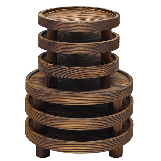 Knowearth 6 PCS Wooden Risers for Display Wood Pedestal Stand Round Mini Tray Stand Rustic Riser Tray Tiered Tray Decor for Party, Wedding, Birthday, Baby Shower (6/8 in)