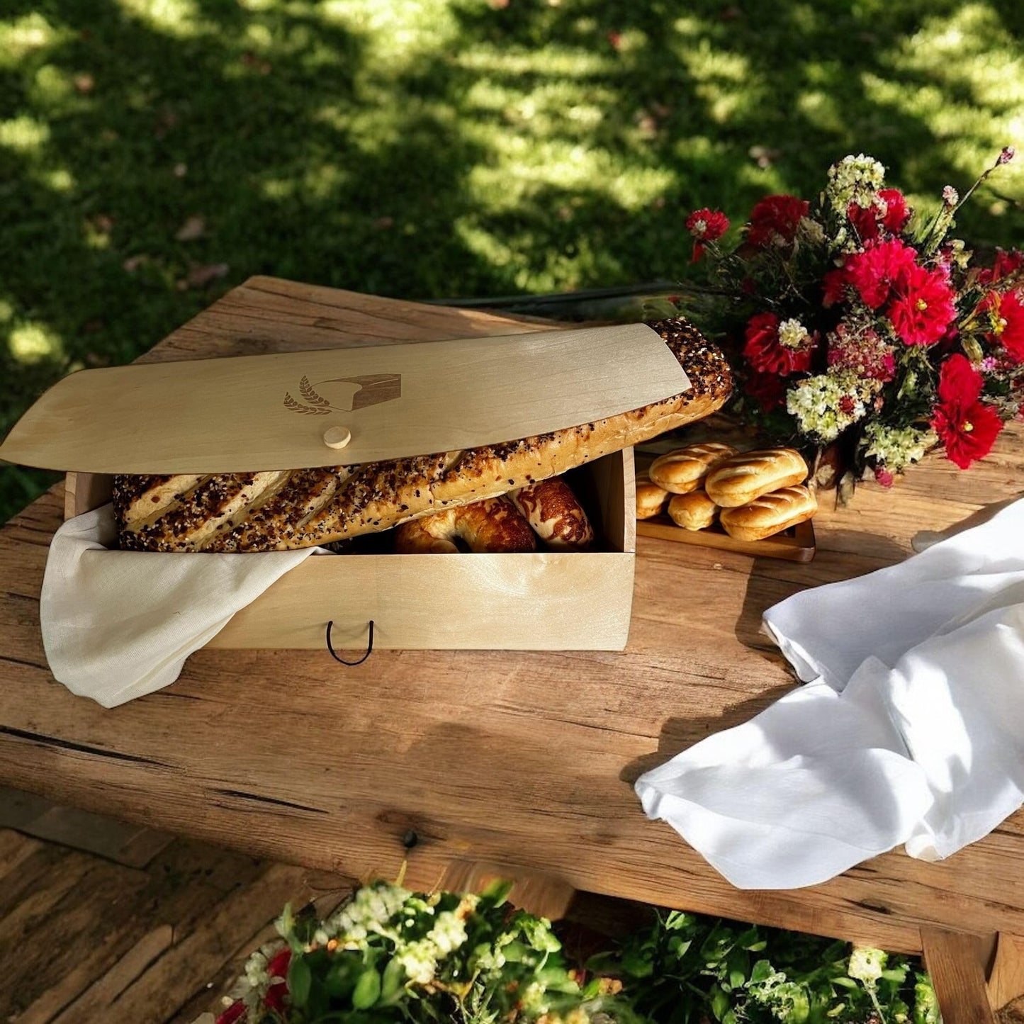 THE BIOPHILIQ Large Birch Wood Bread Box 15″ | Natural Bread Storage Bin for Kitchen Countertop, Eco-Friendly Loaf Keeper | No Assembly Needed| Lightweight & Portable for Picnic, Camping & Travel