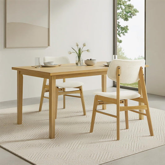 KISLOT Wooden Dining Chairs Set of 2, Upholstered Modern Dining Room Chairs, Solid Oak Wood Kitchen Chairs with Soft Cushion Backrest for Farmhouse, Restaurant, Café (Cream Fabric & Original Color)