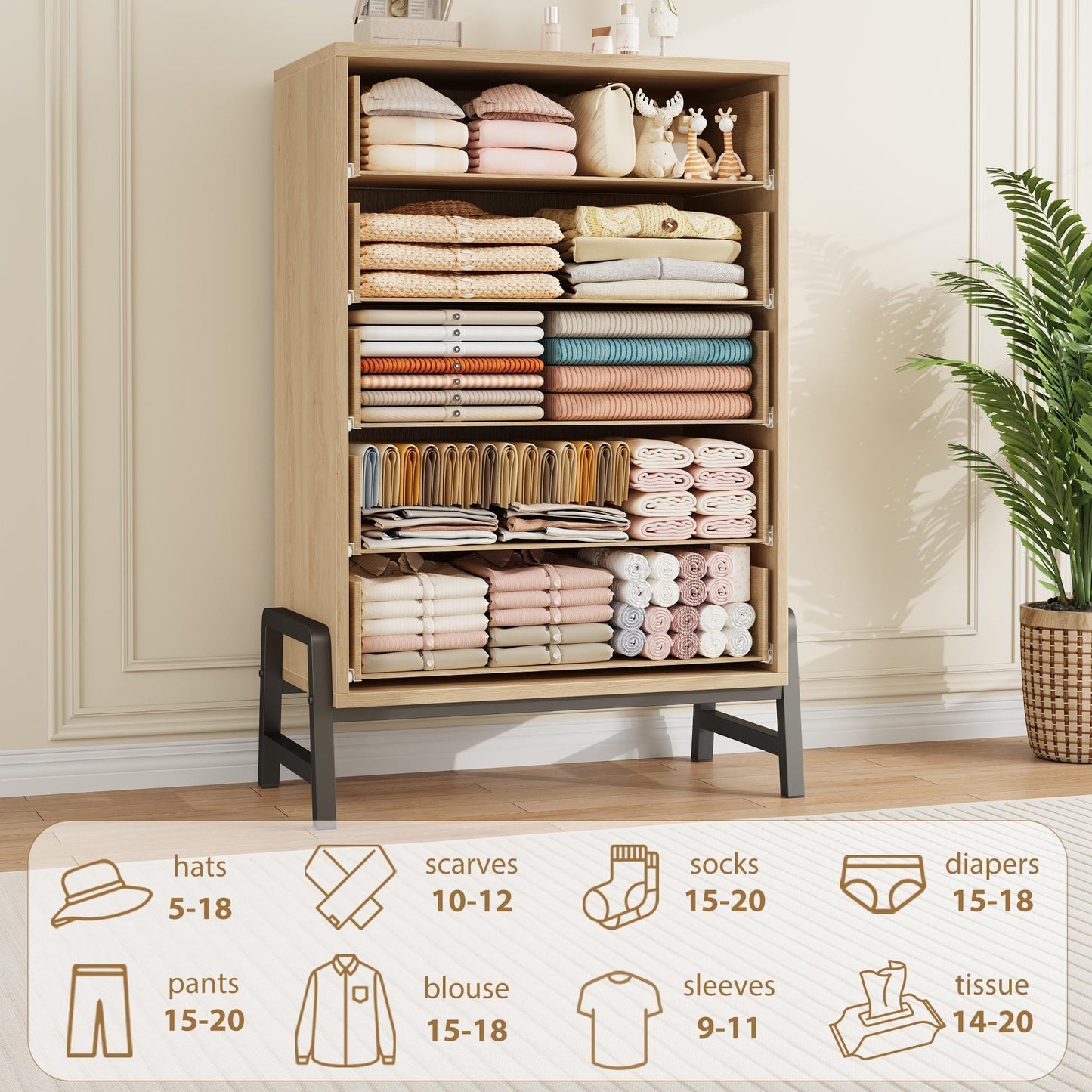 MilleLoom Tall Dresser for Bedroom, 50.5Inch 5-Drawer Chest of Drawers, Wooden Vertical Dresser with Deep Storage Drawers, Freestanding Narrow Closet Organizer for Living Room, Entryway