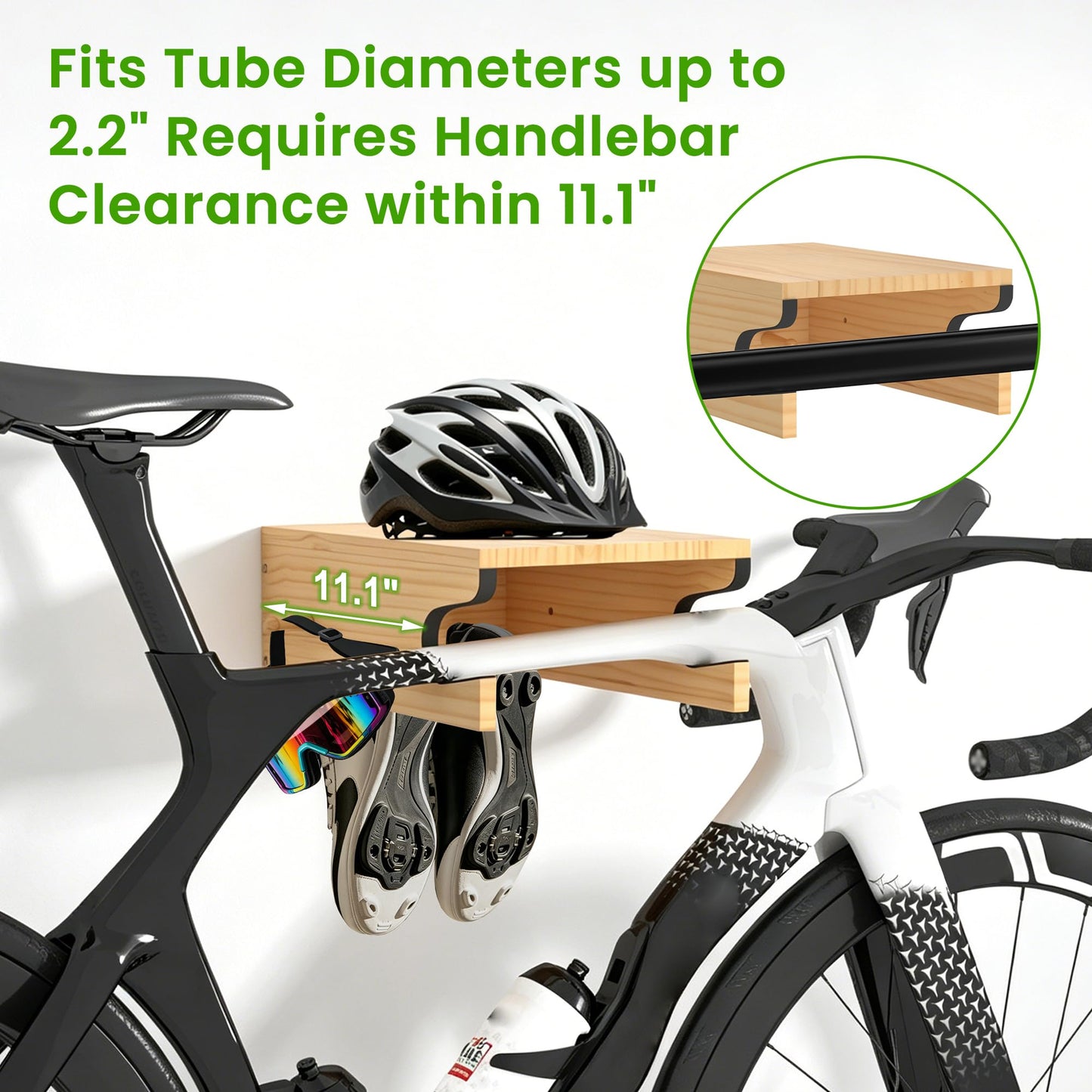 MTGSTOCL Wooden Bike Wall Mount with Shelf & 4 Hooks, Horizontal Bicycle Rack for Garage & Home, Scratch-Free Storage Holder for Road/Mountain Bikes, Space Saving & Easy Install