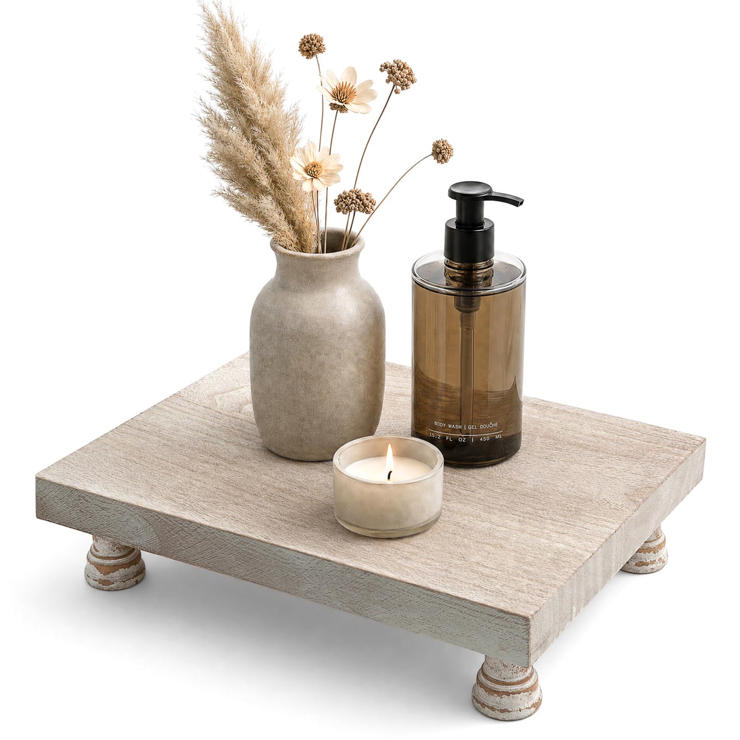 Wood Display Risers for Bathroom Vanity and Kitchen Decor, Natural Wood