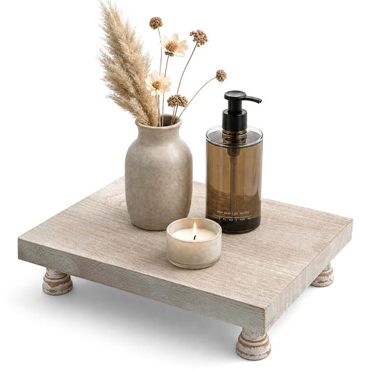 Wood Display Risers for Bathroom Vanity and Kitchen Decor, Natural Wood