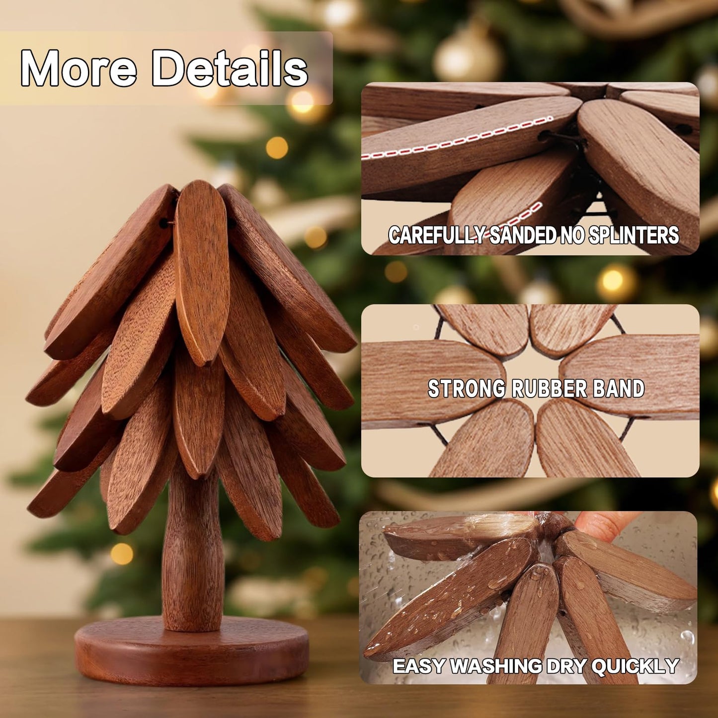 Wooden Trivets for Hot Dishes,Tree Trivet Set,Tree Coasters Set of 4,Treevet Coaster Set,Trivets for hot pots and Pans，4 treevot Coaster +1 Stand for Pot, Bowl, Teapot (Walnut Wood, 4Trivet)