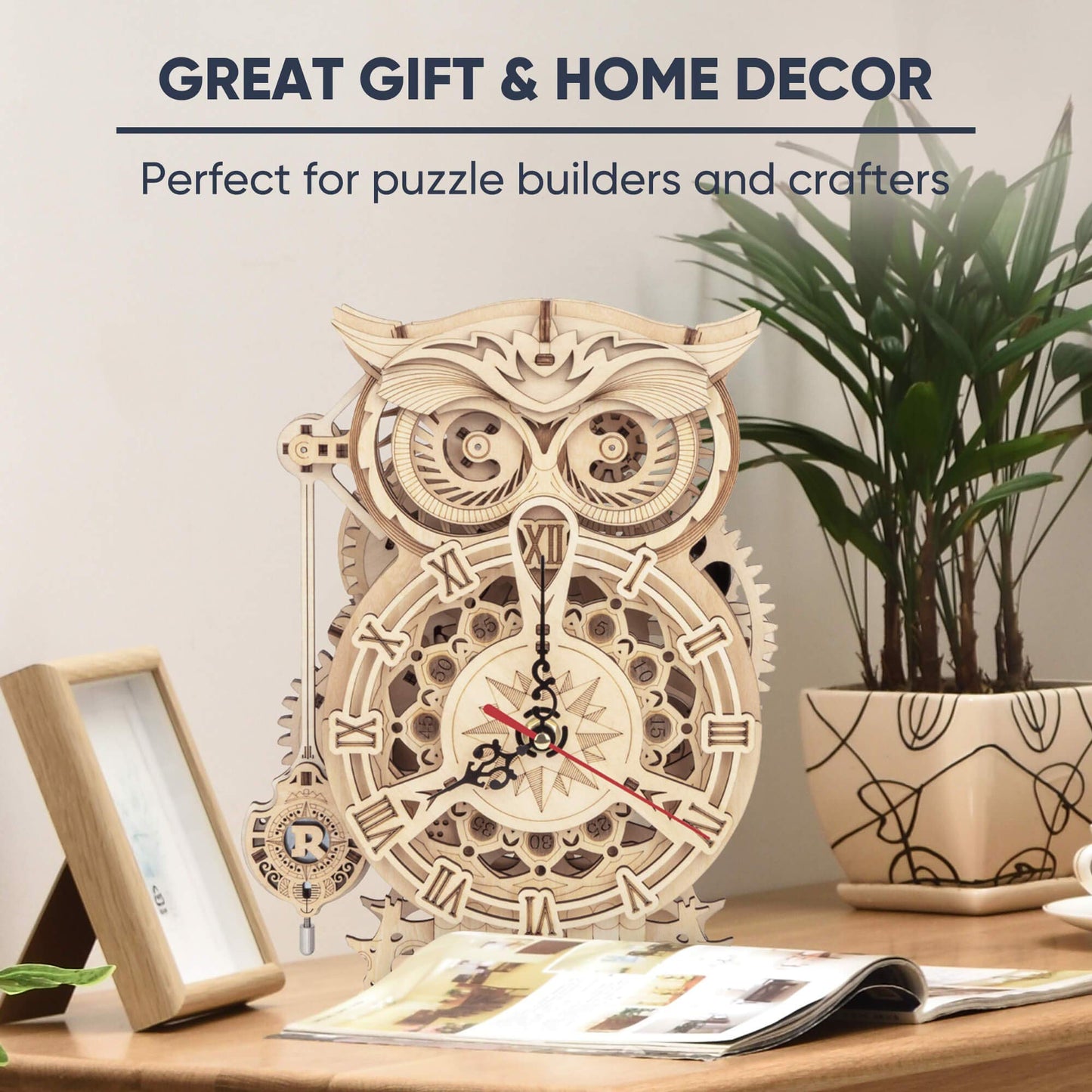 ROKR 3D Wooden Puzzles for Adults Mechanical Clock Kits - Owl Clock, DIY Model Building Kits Educational Brain Teaser Puzzles, Crafts/Hobbies/Gifts Desk Decor for Teens