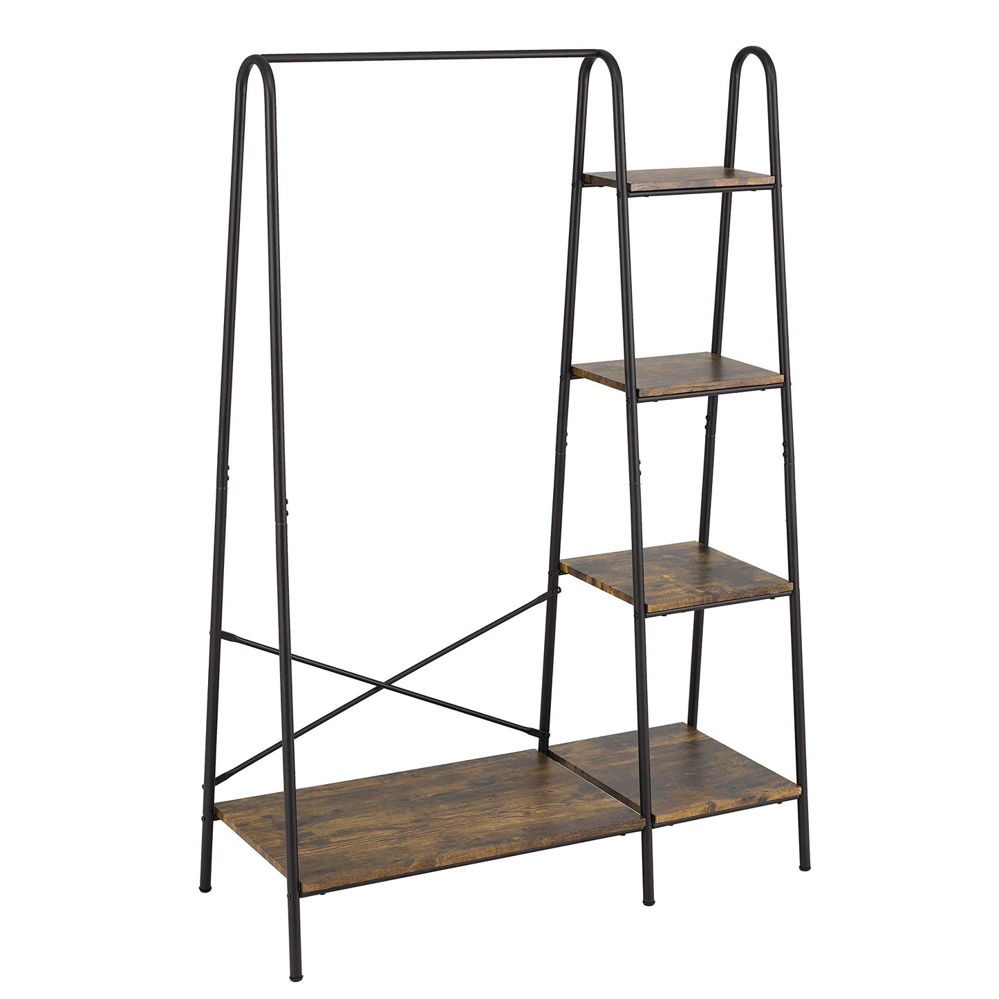 Finnhomy Rustic Clothes Rack, Clothing Rack for Hanging Clothes Heavy Duty Garment Rack with 5 Wood Shelves Freestanding Portable Closet Organizer for Bedroom/Entryway/Boutiques，Matte Black