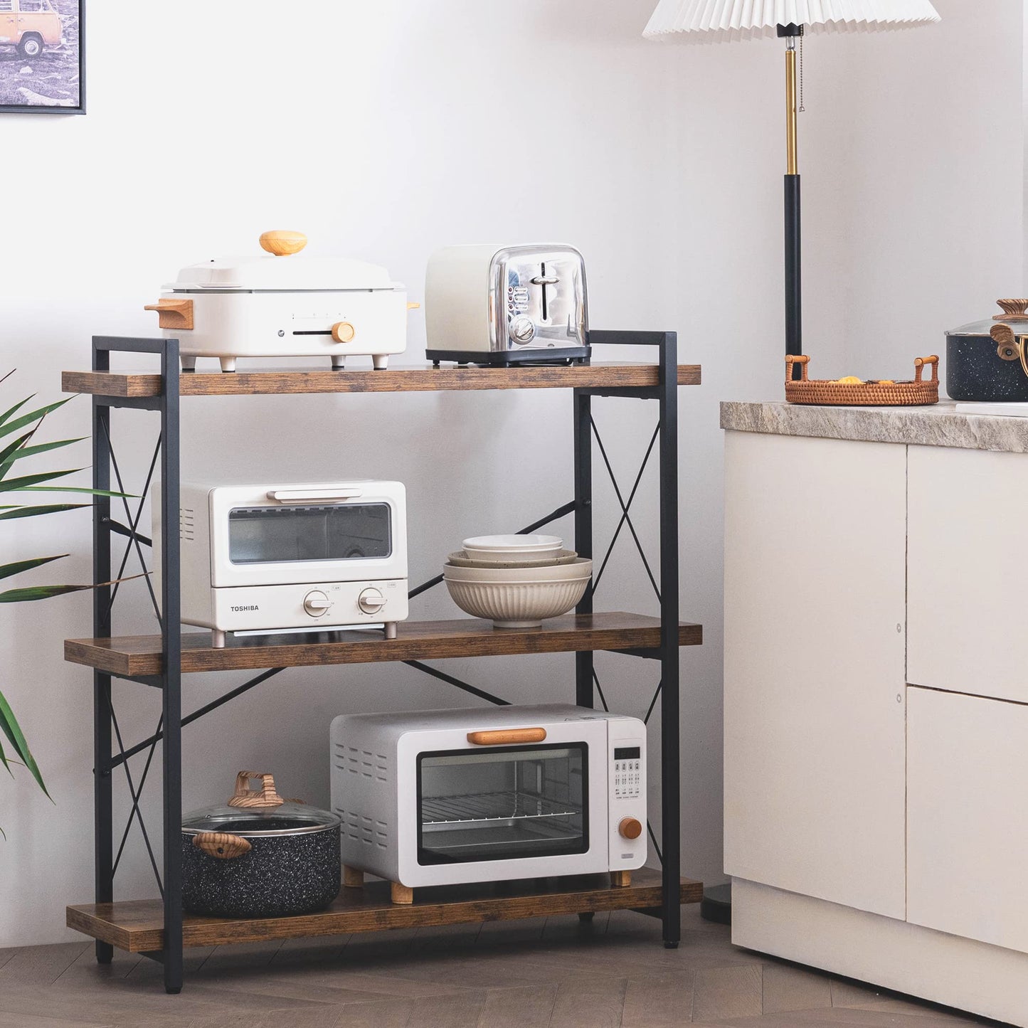 HCHQHS 3-Tier Industrial Bookshelf, 35" W x 12" D x 35" H