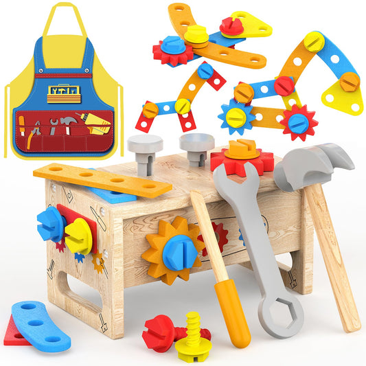 Montessori Toys for 2 Year Old Boy - Wooden Kids Tool Set with Apron