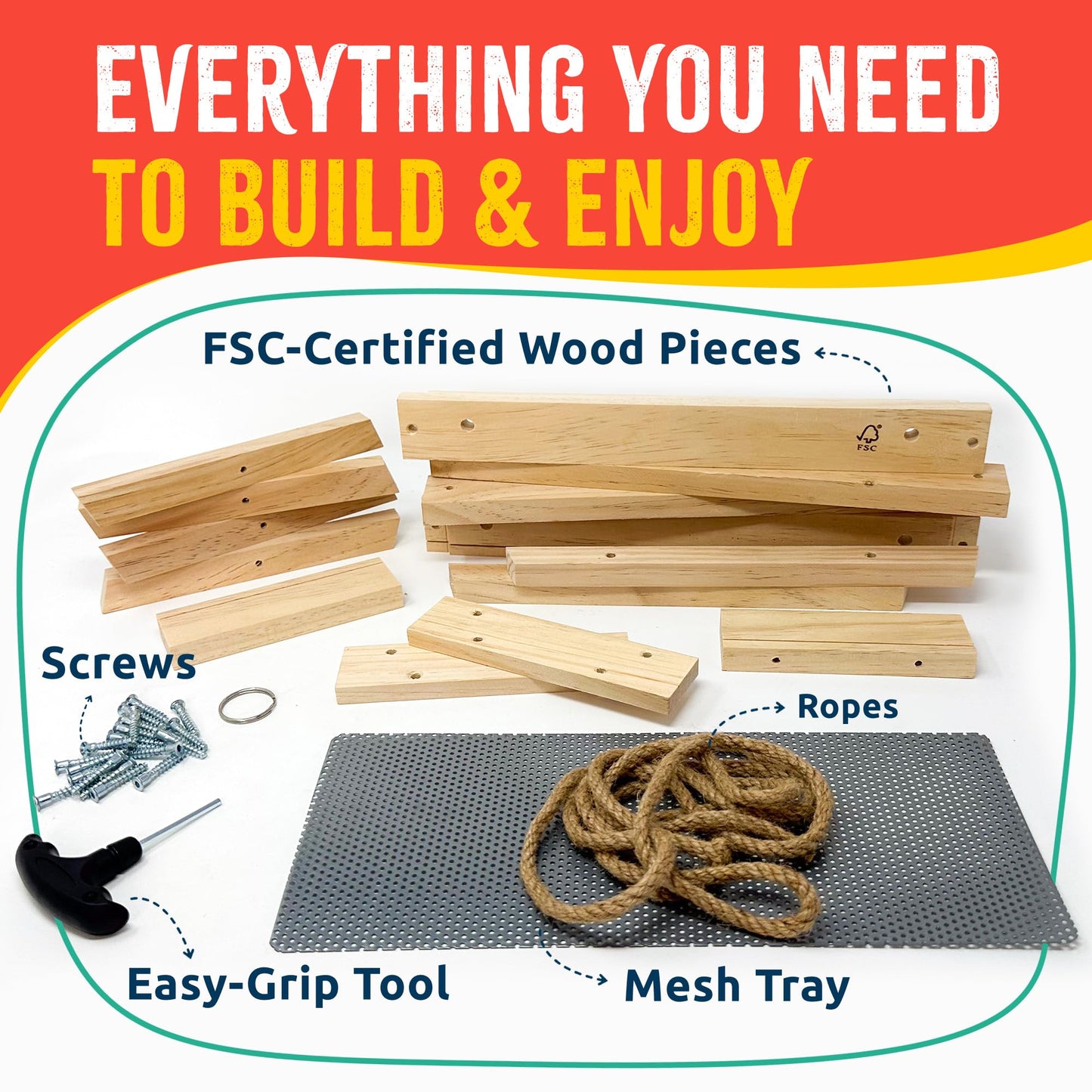 SparkJump Picnic Table Bird Feeder Kit, DIY Woodworking Project for Kids and Families, Complete Tools and Paint Set, FSC-Certified Sustainable Wood, Backyard Nature Activity, Ages 6+