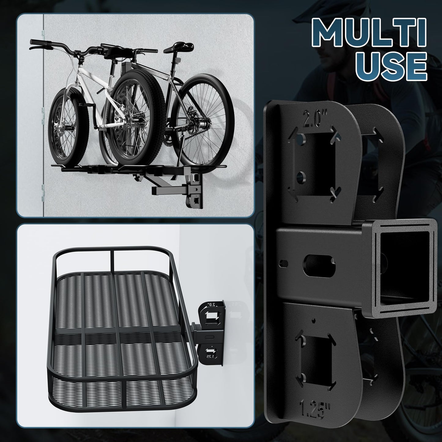 YUEYIN Hitch Wall Mount Receiver, Bike Rack Organiser, Maximum Load 300LBS, Garage Wall Mount Organiser for Bike Rack, Cargo Rack, Trailer Hitch, Snowboard Rack (2“ Receiver)