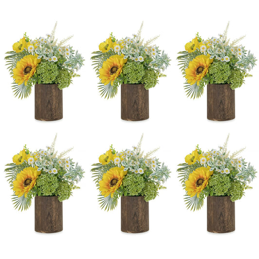 NUPTIO Wood Vases Rustic Centerpiece: 6 Pcs 5.1" Wooden Vase for Home Decor - Brown Small Vase for Wedding Table Living Room Shelf Decor