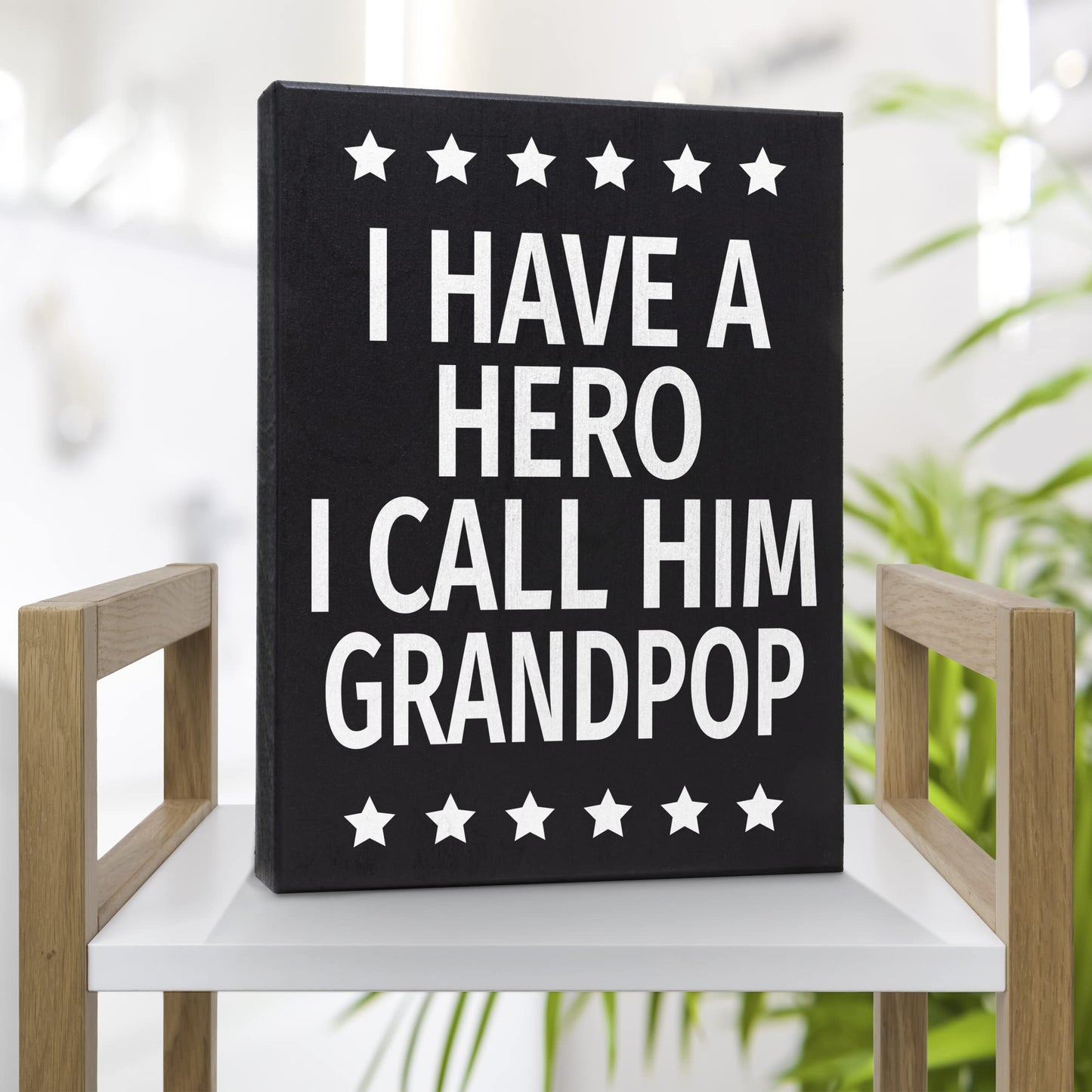 JennyGems Grandpop Gifts, I Have a Hero I Call Him Grandpop Wooden Sign, Shelf Decor and Wall Hanging, Made in USA