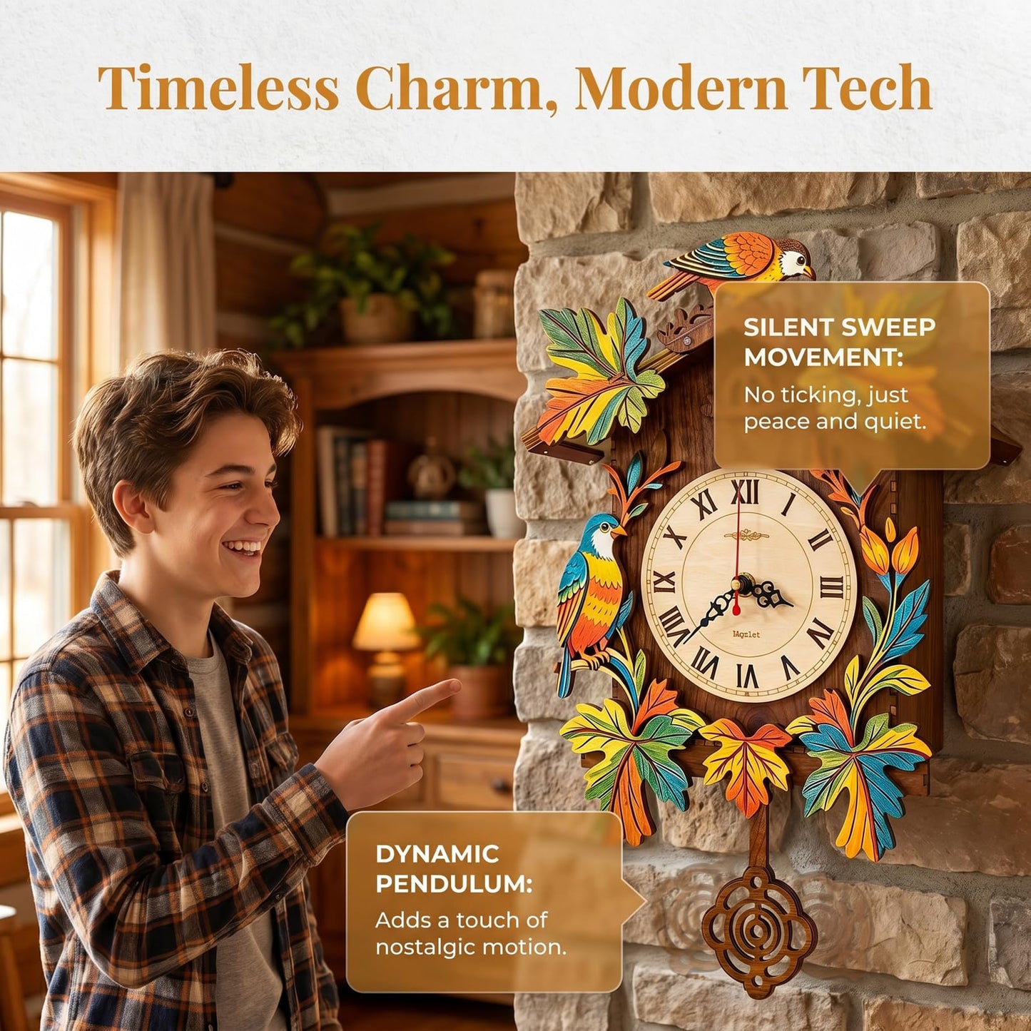 Hnyzlst Wooden Birdhouse Clock Puzzle—A 3D DIY Assembly kit for a Decorative wall Clock, Featuring Autumn Leaves and Bird Motifs, Perfect for Rustic Farmhouse-Style Decor in Kitchens and Living Rooms