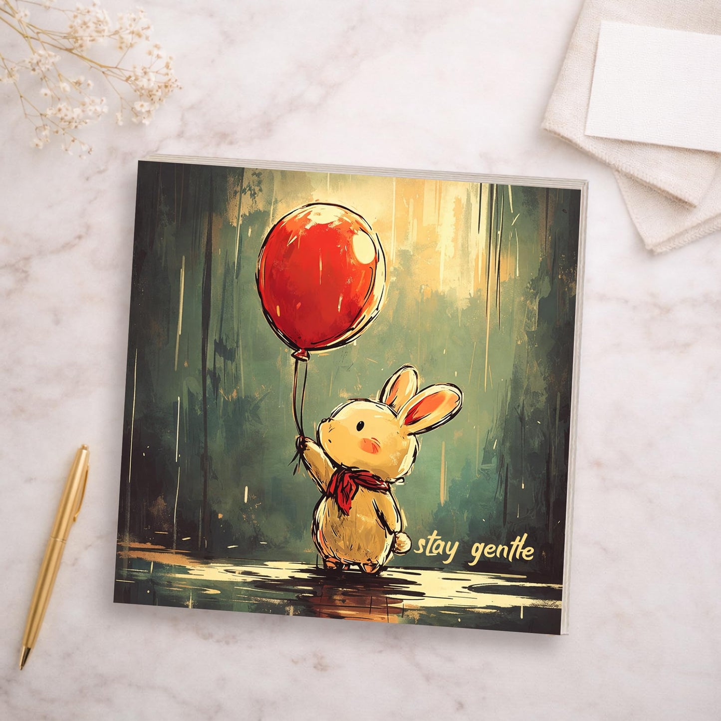 Cute Bunny Wooden Block Sign, Whimsical Balloon Rabbit Art Shelf Sitter, Nursery Kids Room Table Mantel Decor, Adorable Home Accent Gift
