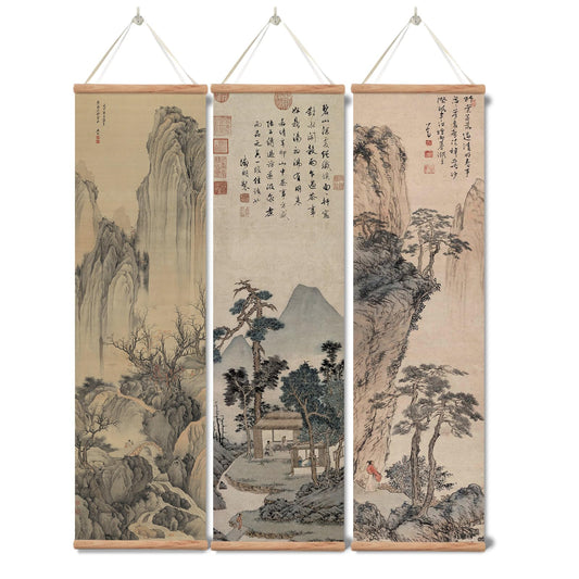 xinyuru Chinese Ancient Landscape Wall Art Poster, 12"x41"x3 Piece