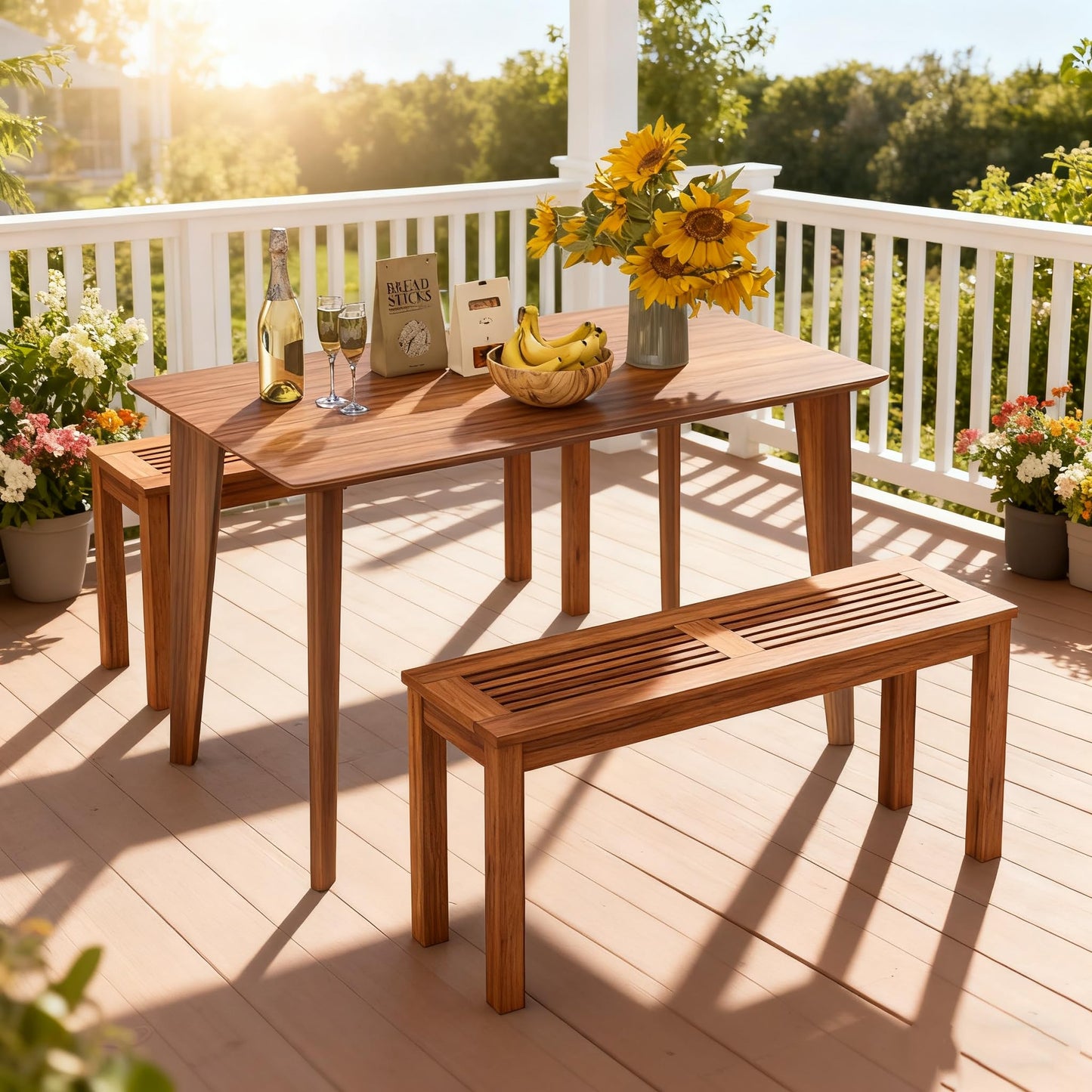 ERGOMASTER Wooden Backless Outdoor Bench, 2-Person Indoor Outdoor Patio Dining Benches for Backyard, Lawn, Porch, Garden (Set of 2)
