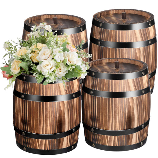 GlikCeil 4 Pcs Wood Wine Barrel Vase Vintage Flower Vase Container Rustic Barrel Planter for Wedding Reception Table Decoration Home Indoor Outdoor Garden Kitchen Party (8 x 6.5 Inch)
