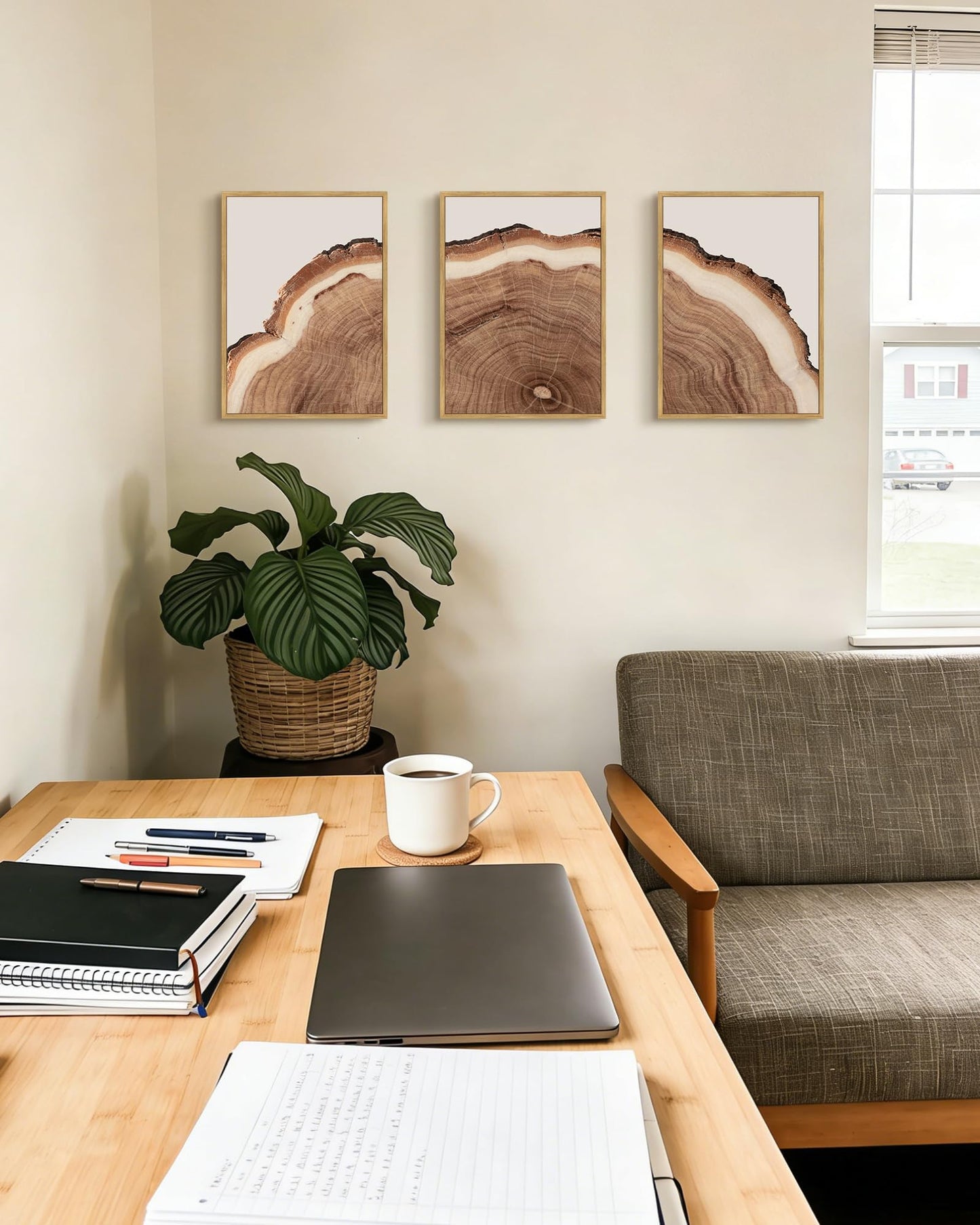 Drsoum Vintage Retro Tree Rings Wood Framed Wall Art Modern Wood Stump Nature Rustic Artwork Bedroom Living Room Ready to Hang 11x14in Natural Framed