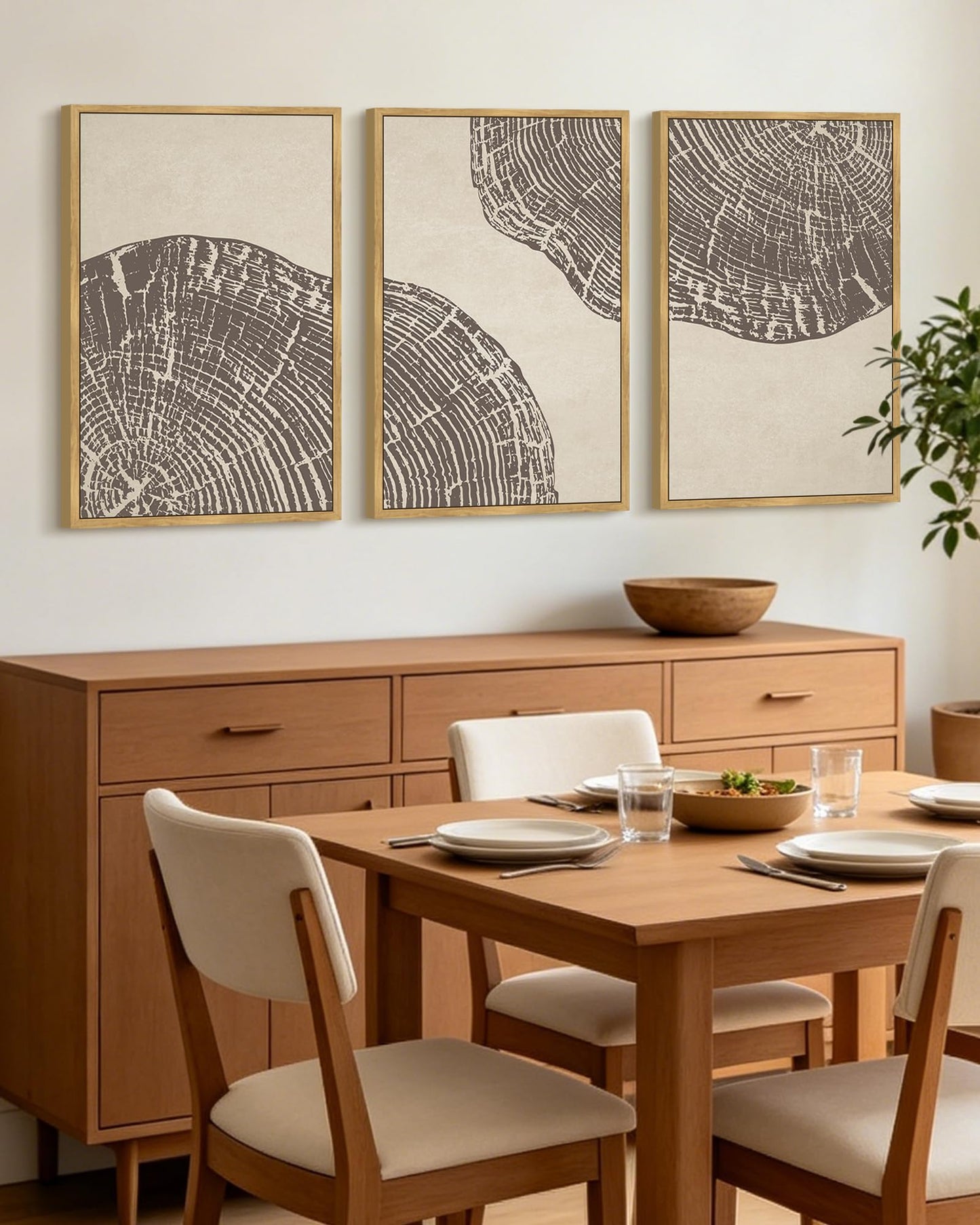 KUVIOKE Tree Rings Wood Framed Wall Art Modern Retro Beige Wood Stump Wall Decor Nature Rustic Artwork Farmhouse Home Decor 16x24in (Natural Framed)