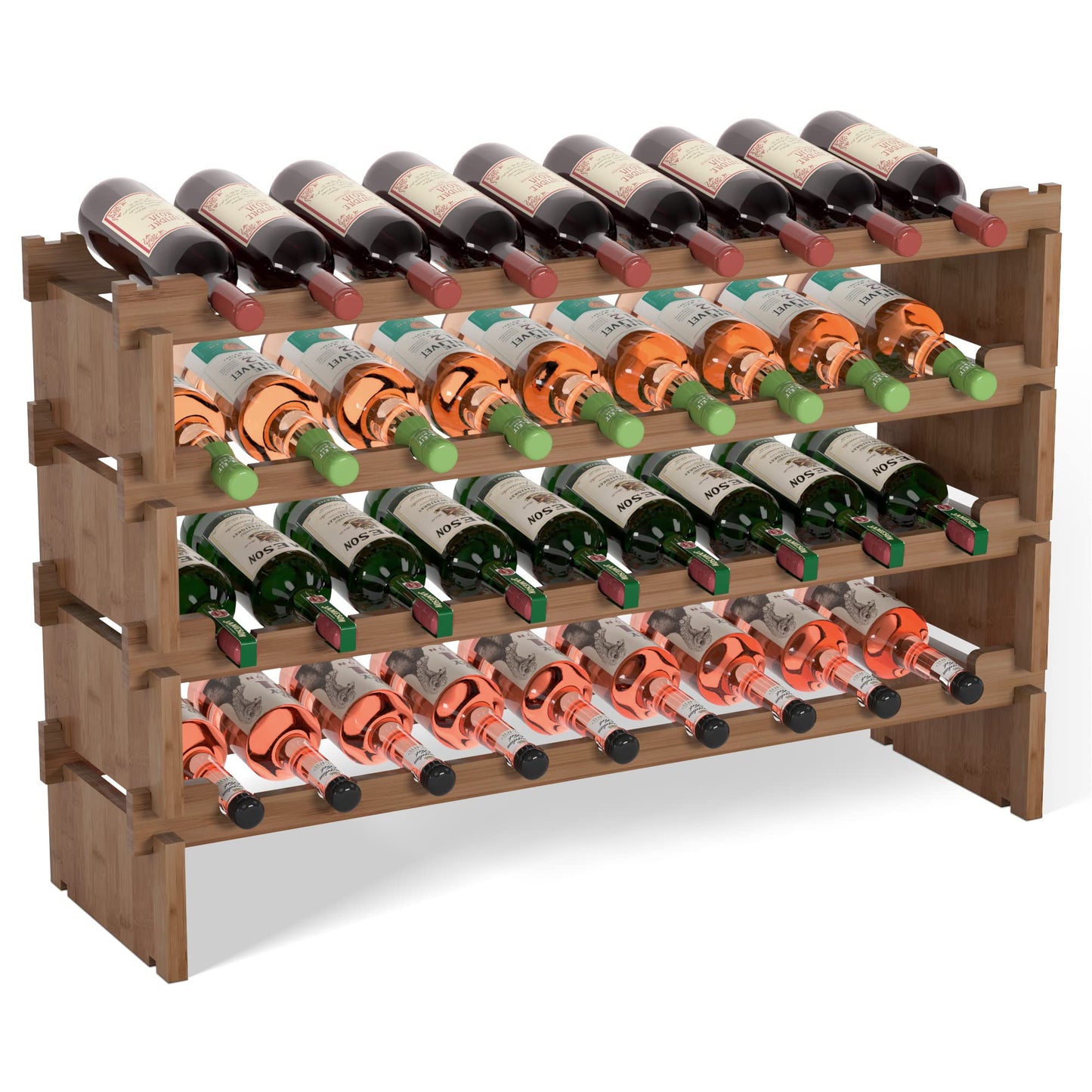Domax Wine Rack Freestanding Floor - 36 Bottle Wine Racks Countertop,4 Tiers Stackable Wooden Storage Holder, 33.5 in Wide (Walnut)