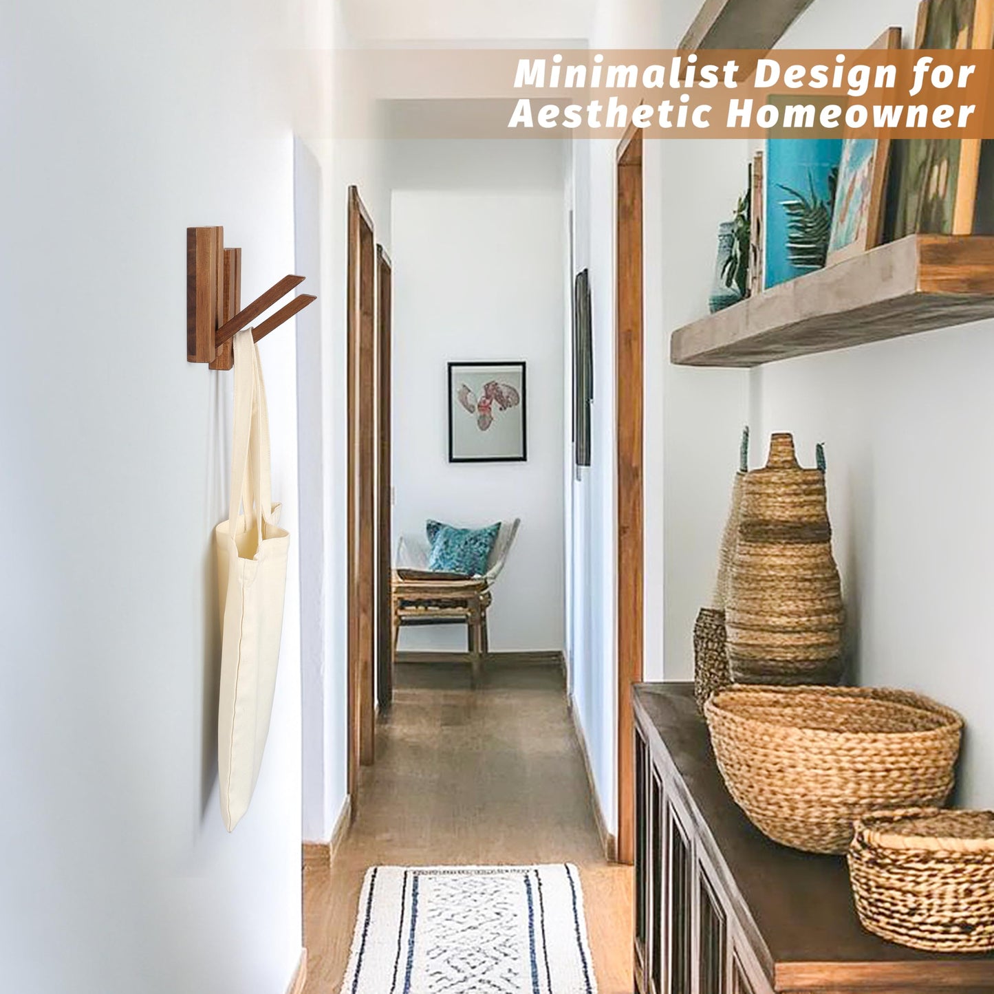 KYIAANY Foldable Wall Hooks 2Pack: Rustic Wooden Coat Hooks Mounted for Heavy Duty Hanging Hats Bags Beach Towels, Space Saving Minimalist Design for Aesthetic Homeowner