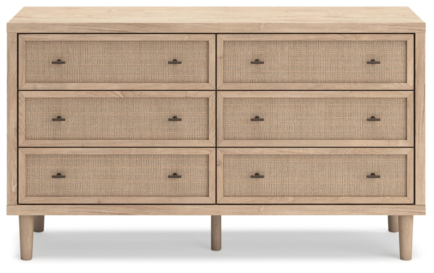 Signature Design by Ashley Cielden 6 Drawer Dresser, Quick 10-Minute Assembly, Textured Cane Details, Coastal Modern Bedroom Storage, Light Brown Two-Tone