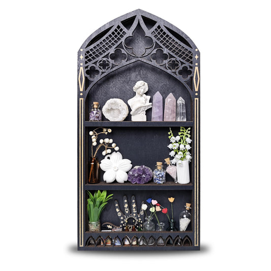 FNYDOX Trinket Shelf for Wall, Gothic Decor Wooden Gem Stone Rock Storage Holder Trinkets Organizer, Witchy Home Decor for Crystal Display, Spiritual Gift for Home Bedroom Living Room