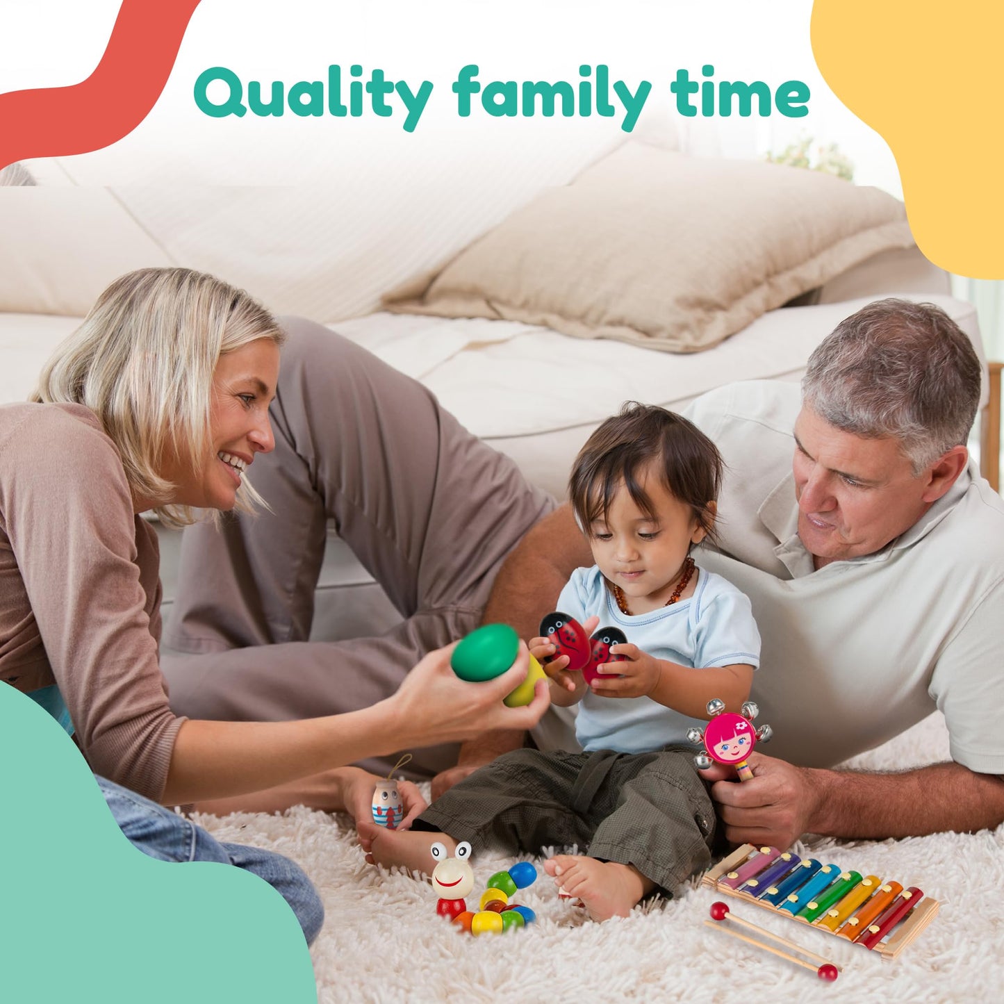 Stoie's Musical Toys for Toddlers, Wooden Percussion Instruments Toy for Kids Baby Preschool Educational Musical Toys Set for Boys and Girls with Storage Bag