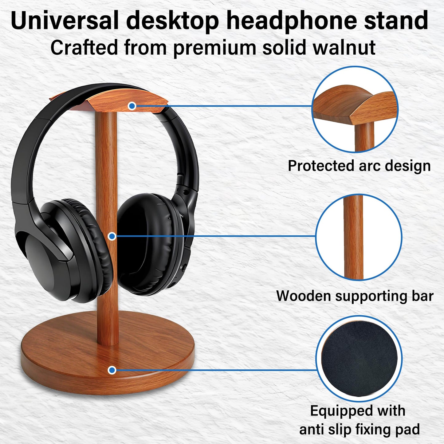 URANT Solid Walnut Wood Headphone Stand with Storage Base - Universal Wooden Headset Holder for Gaming & Office - Compatible with Bose,Sony,Sennheiser,Razer,Beats,PS5