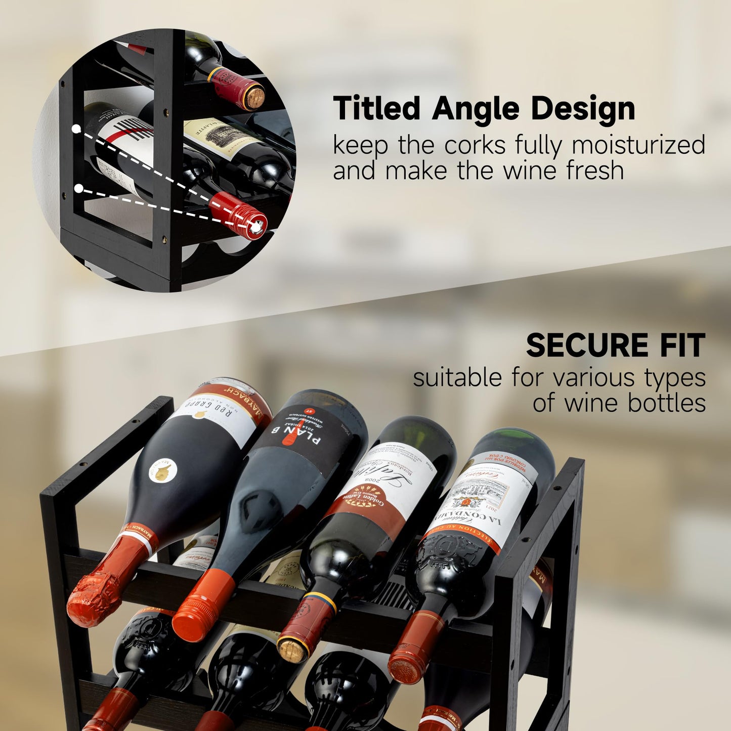 28-Bottle Wine Rack Free Standing Floor, Solid Wood 7-Tier Display Wine Storage Shelves with Tabletop, Wobble-Free Bottle Holder for Cellar Kitchen Bar Dining Room Living Room