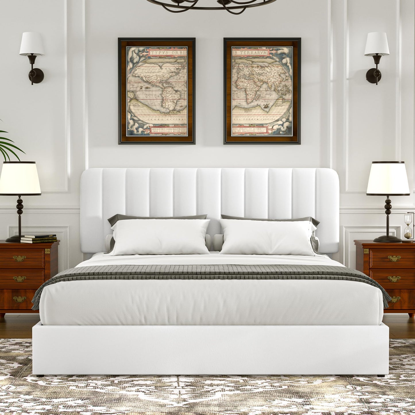 VECELO Queen Size Upholstered Bed Frame with 4 Drawers and Headboard, Velvet Platform Storage Bedframe, Wooden Slats Support, No Box Spring Needed,Snow-White