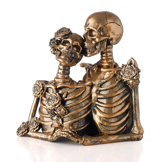 2 Pack Vintage Resin Skeleton Couple Statue Gothic Tabletop Sculpture Decor