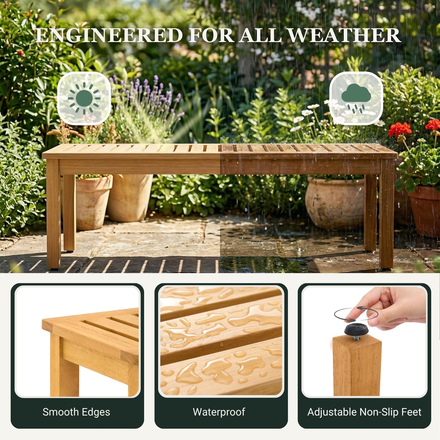 Eucaland Shower Bench 20 Inch, Golden Teak Eucalyptus Wood Bath Seat – Non-Slip, Water Resistant, Heavy Duty