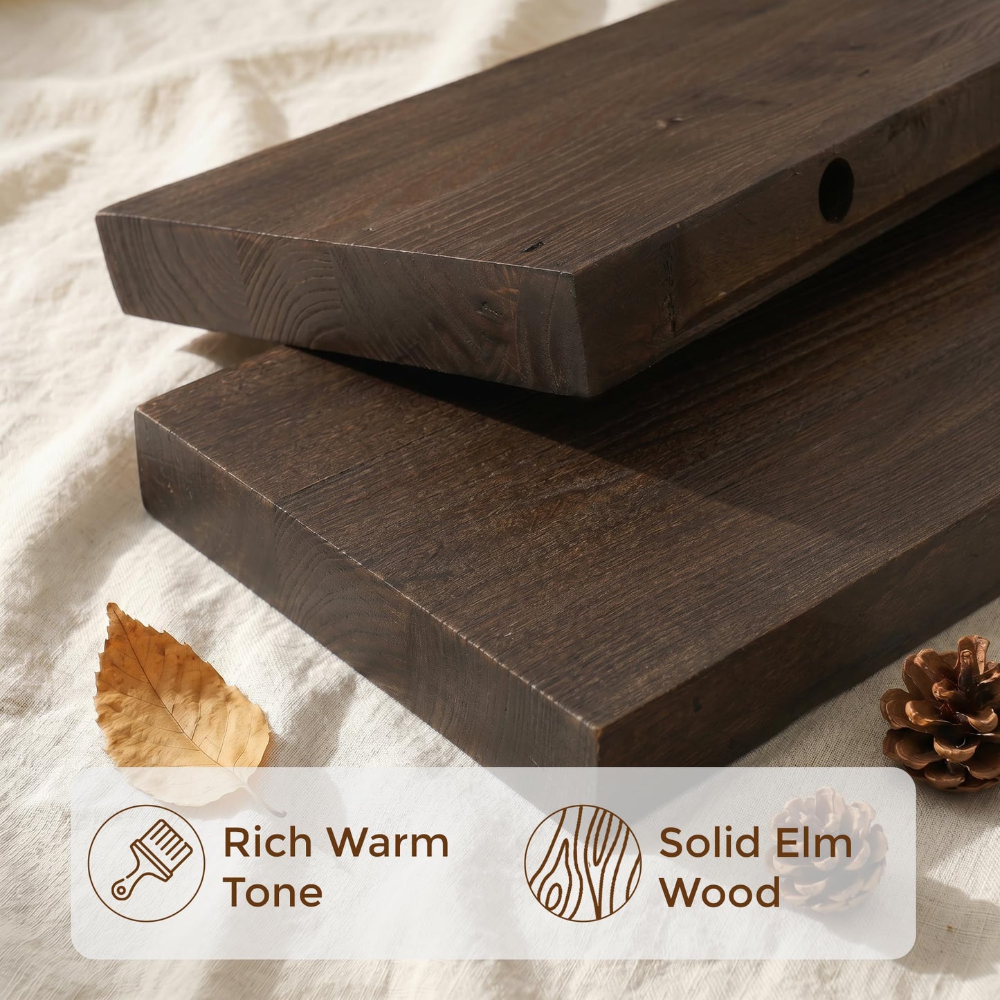 Dreamland Rustic Elm Woood Floating Shelves for Wall Decor, 30" W x 8" D x 1.5" H Floating Shelves Set of 2, Wall Mounted Deep Wooden Shelf for Living Room, Bedroom, Kitchen, Bathroom, Walnut