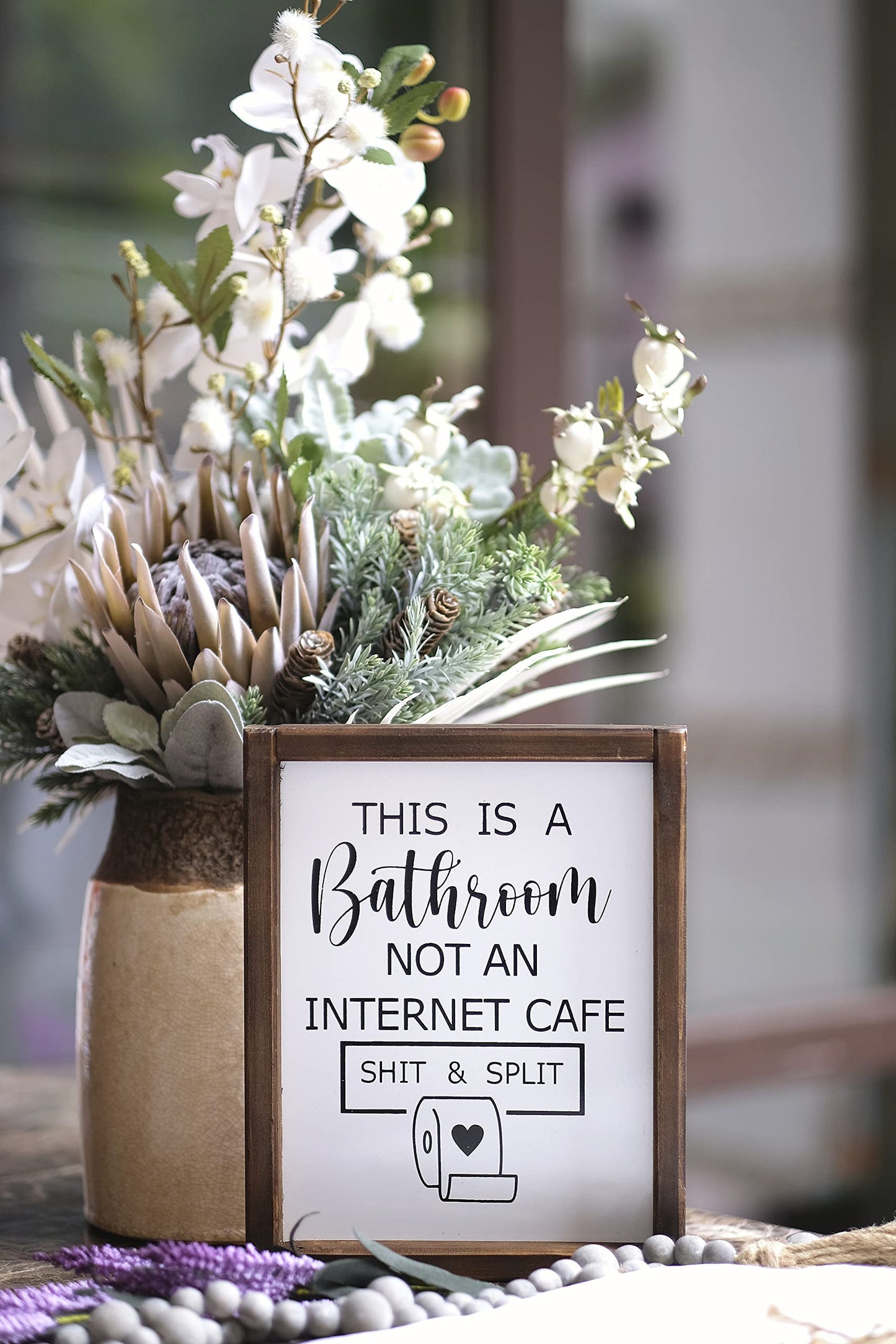 This is a Bathroom Not an Internet Cafe, Funny Bathroom Sign, Toilet Paper Sign, Farmhouse Bathroom Humor Sign, Shelf Sitter,Guests Bathroom Signs Rustic Modern Farmhouse Decor, Kid's Bathroom Decor