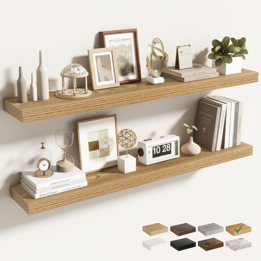 Acovy 40 Inch Floating Shelves for Wall 2 Pack, 40" Wall Shelves for Books, Storage, Decor, Wall Mounted Floating Shelf with Invisible Brackets for Kitchen, Living Room, Light Brown