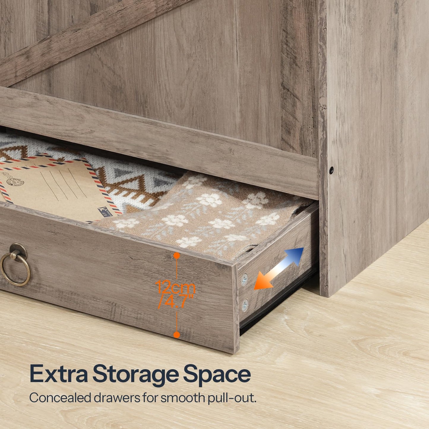 HOOBRO Storage Chest, 43.3" Toy Chest with Drawer, Wooden Storage Bench, Sturdy Entryway Bench Supports 220 lb, Shoe Bench, Safety Hinge, U-Shaped Opening, Easy Assembly, Greige BG711CW01G1