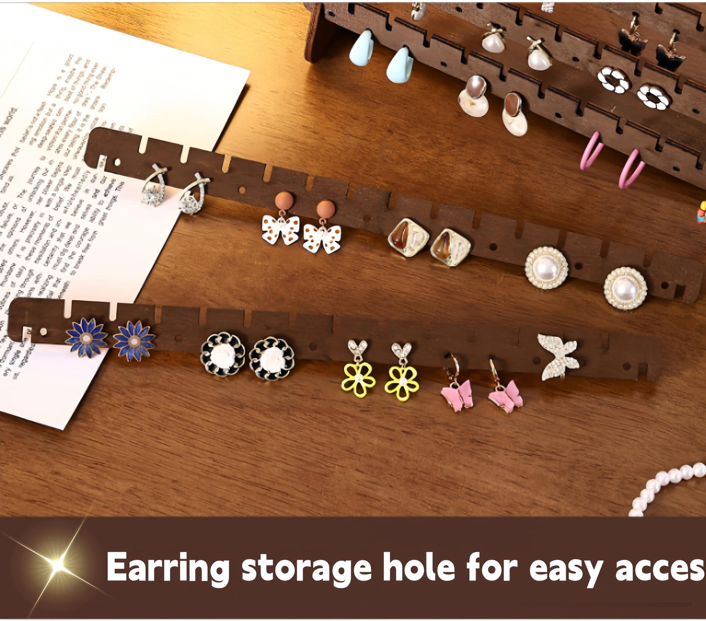 YZ BY YIZHE Solid Wood Earring Organizer Multi-Layer Display Rack for Earrings, Necklaces, Bracelets Jewelry Storage Holder for Dresser, Countertop Rustic Farmhouse Decor (9.84" x 4.33" Brown)